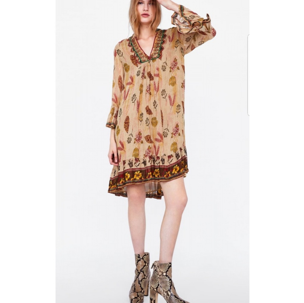 Zara printed dress with embroidery